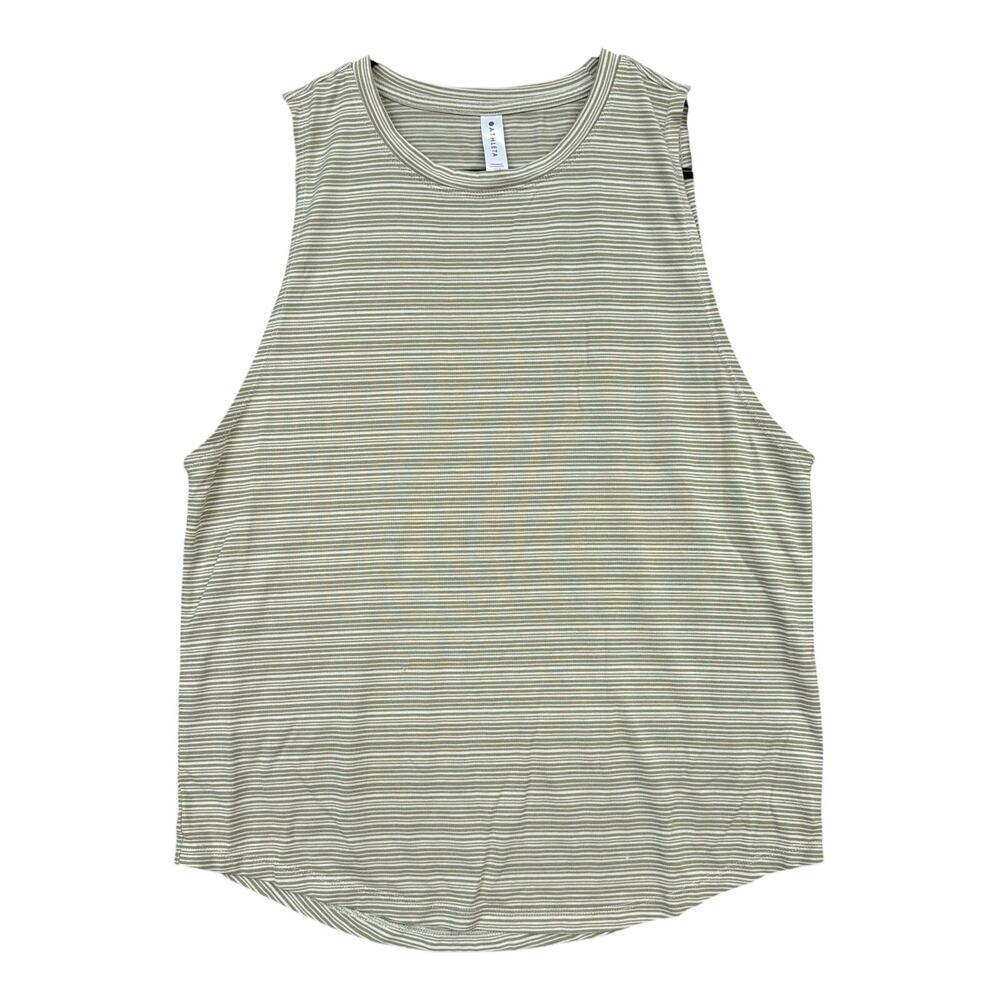 Athleta Women Tank Top Green Striped Sleeveless Modal Blend Stretch Sport Medium